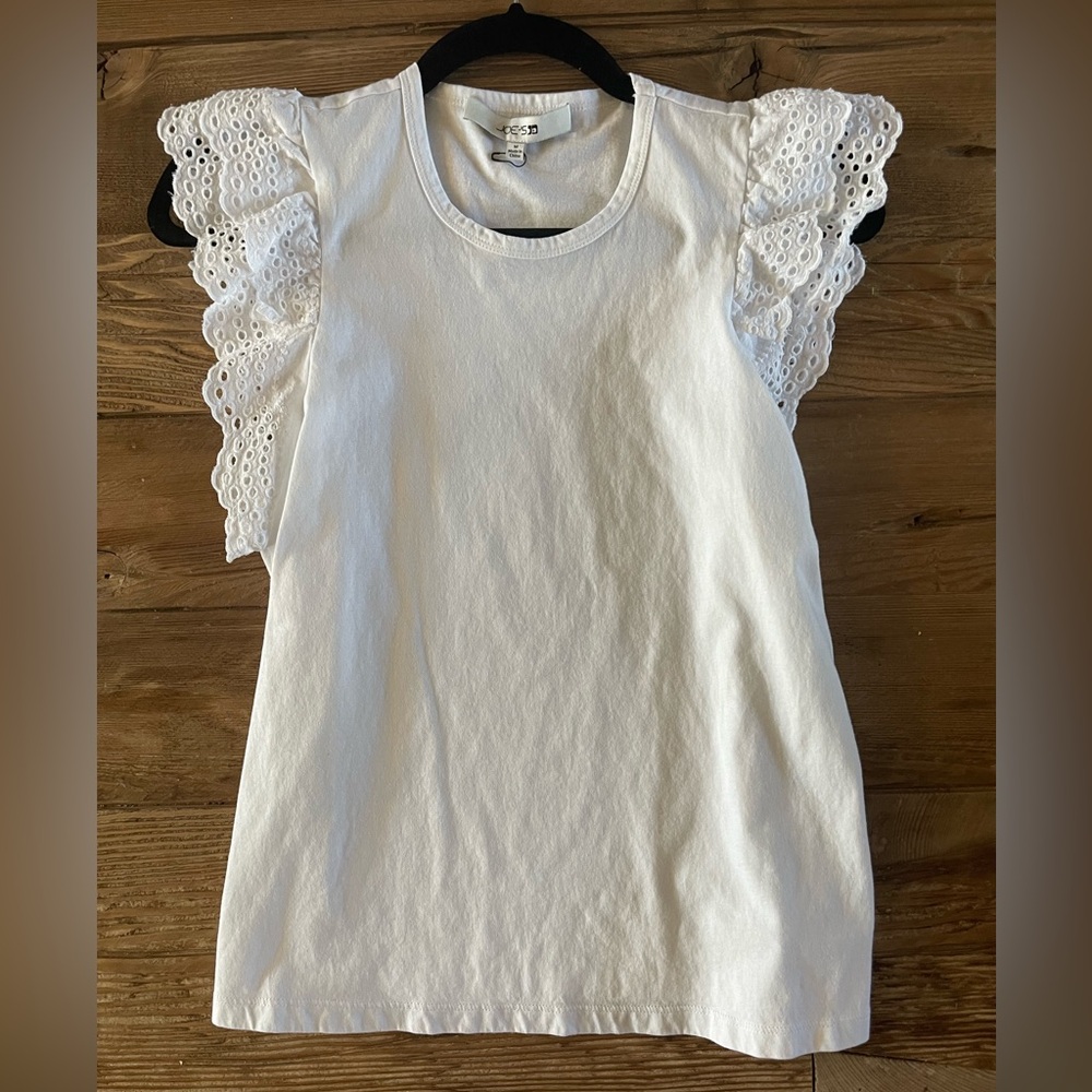 Joe's Jeans White Short Sleeve Tee with Lace Detail